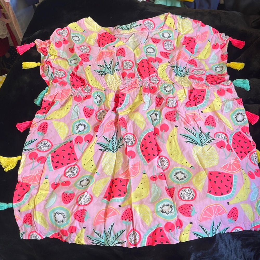 🌈 Target Cat & Jack Beach Cover up Top NEON Fruit  Pink Sz 5T EUC